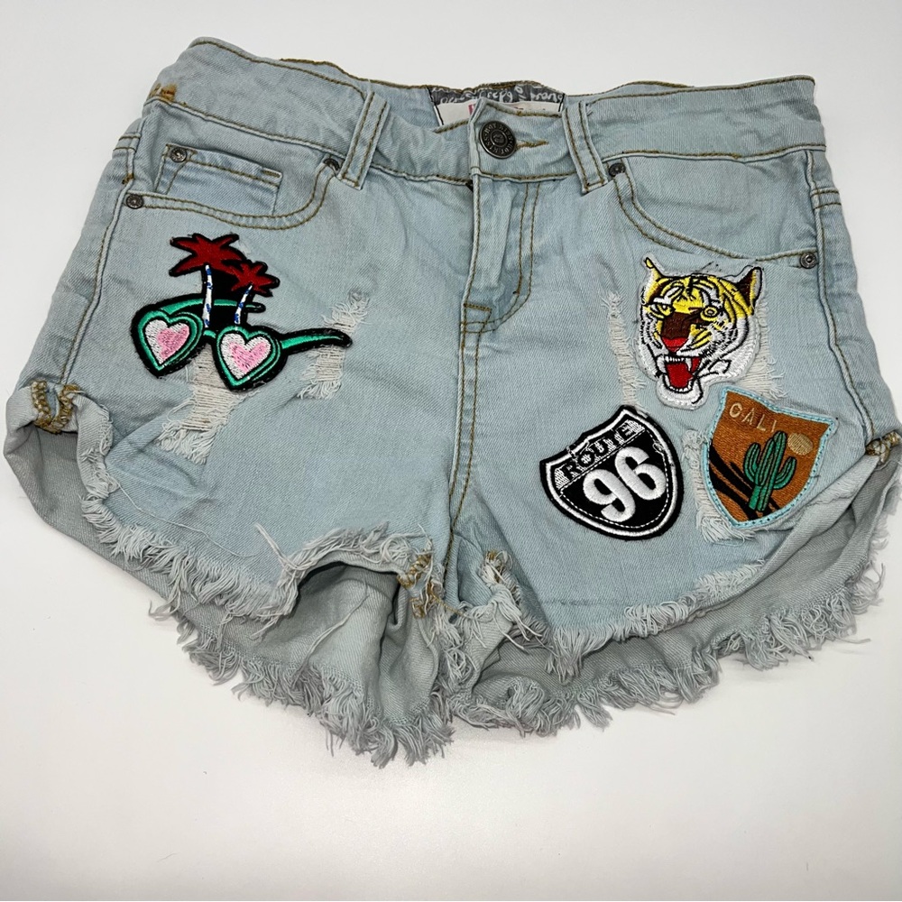 Hot Kiss Light Blue Denim Shorts with Colorful Patches